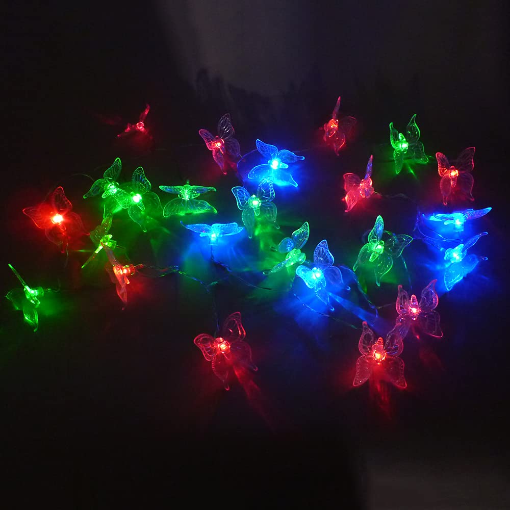 12 x Solar-Party-Garten-Lichterkette "Schmetterlinge" 24x LEDs, inklusive 1x Batterie, Fenster-Baum-Zaun-Dekorations-Beleuchtung (Schmetterling farbwechselndnd)
