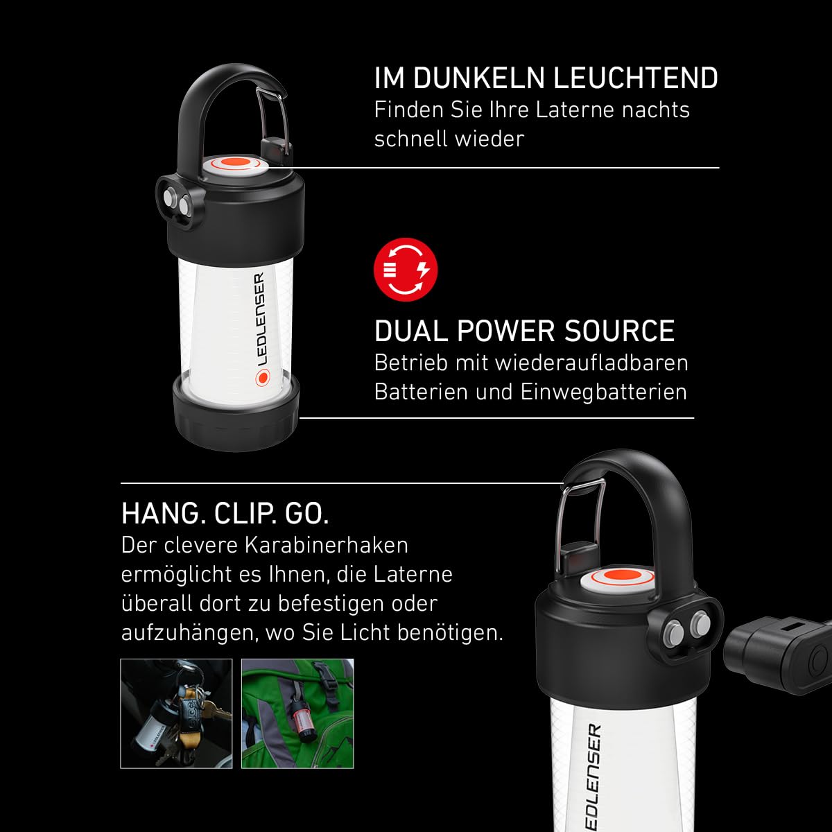 Ledlenser ML4 Warm Light LED Laterne, 300 Lumen, bis 40h Laufzeit, aufladbar, Rotlichtfunktion, Schwarz