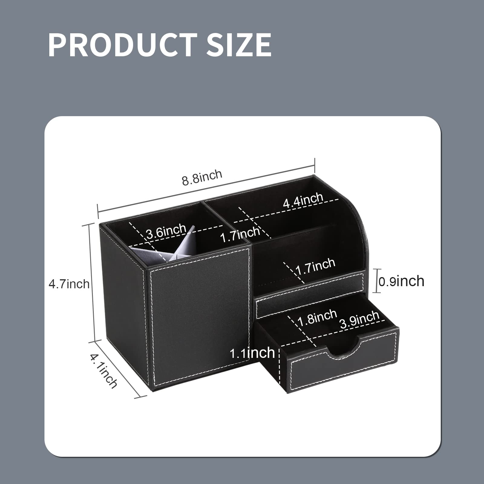 GORESE Organizer da Scrivania - Multifunzionale Portapenne,Portaoggetti da scrivania in elegante pelle PU Nero per Organizzatore di Cancelleria, Biglietti da Visita, Penne,Cellulari (Nero 1)