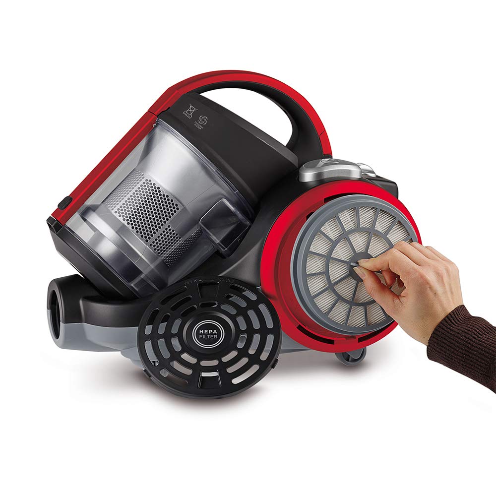 Polti Forzaspira C110 Plus Aspirador Trineo Ciclónico, Sin Bolsa, 4 Etapas de Filtración, Cepillo para Parquet Incluido, Negro y Rojo