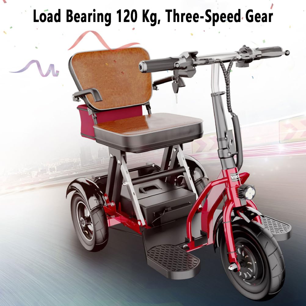 Scooter per disabili Pieghevole, Leggero, a 3 Ruote, con Sedile Comodo, Portatile, Stabile, Comodo e Sicuro, con Borsa portaoggetti per Anziani e disabili