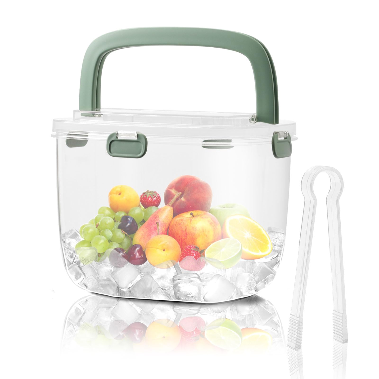 Seau à Glaçons Portable 6,7L Mumisuto Avec Couvercle Et Poignée - Bac à Glace Transparent Pour Fêtes Et Camping (Vert)