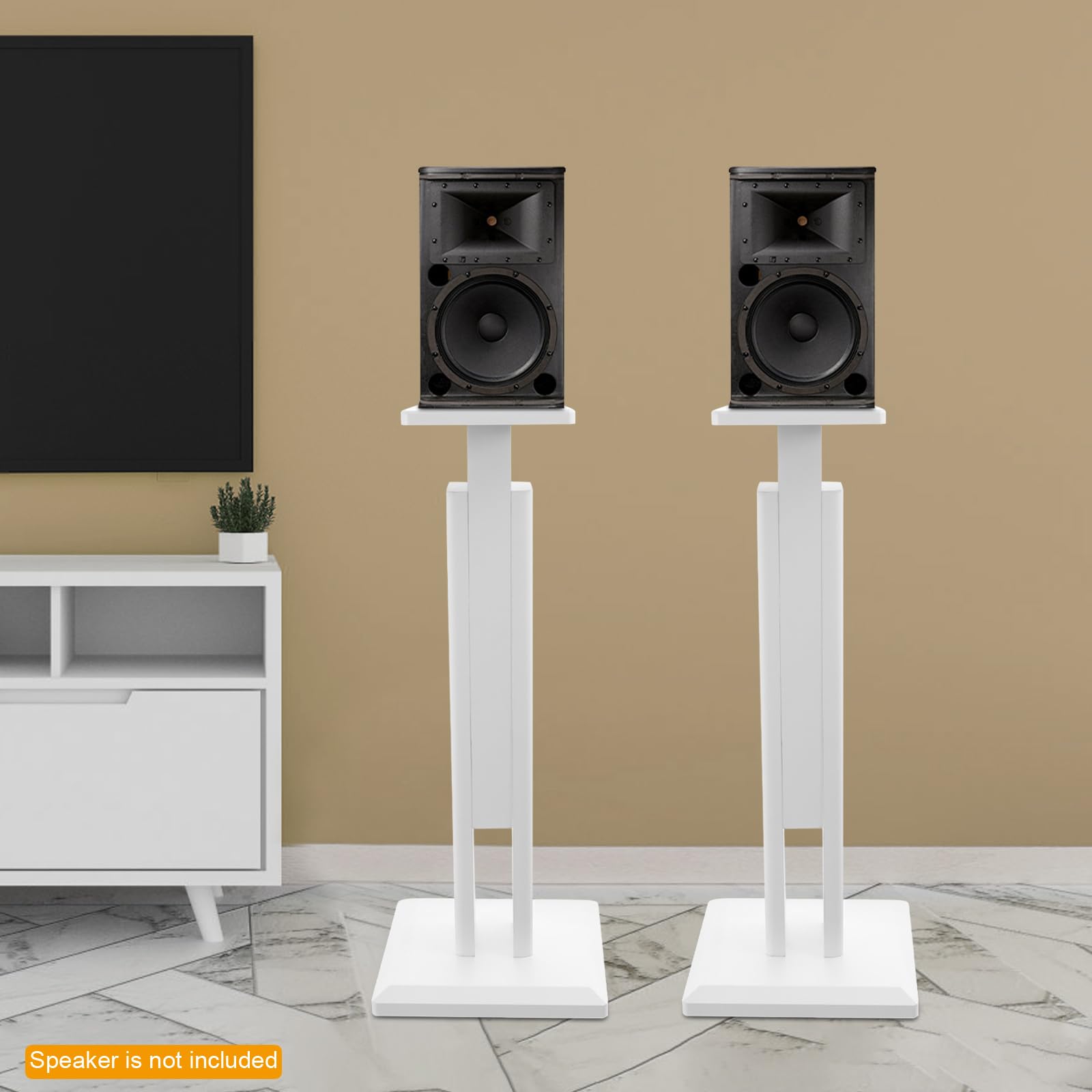 Supporto per altoparlante regolabile in altezza 65 – 85 cm in MDF con cuscinetti antiscivolo e facile da montare, robusto supporto autoportante per home theater e audio surround (bianco)