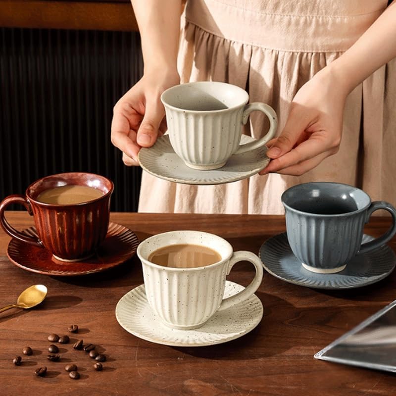 Striped Coffee Cup Saucer Ceramic Set Cups for Tea Afternoon Saucers Home Use