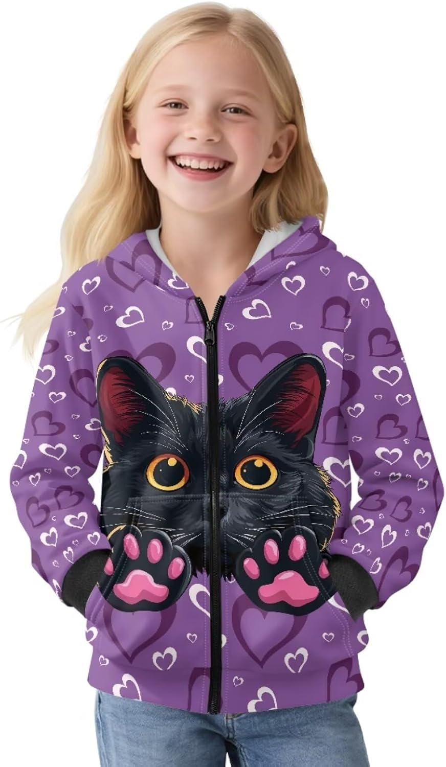 Kids Zip Up Hoodies Girls Fleece Lined Hooded Sweatshirts with Kangaroo Pockets Long Sleeve Outfits