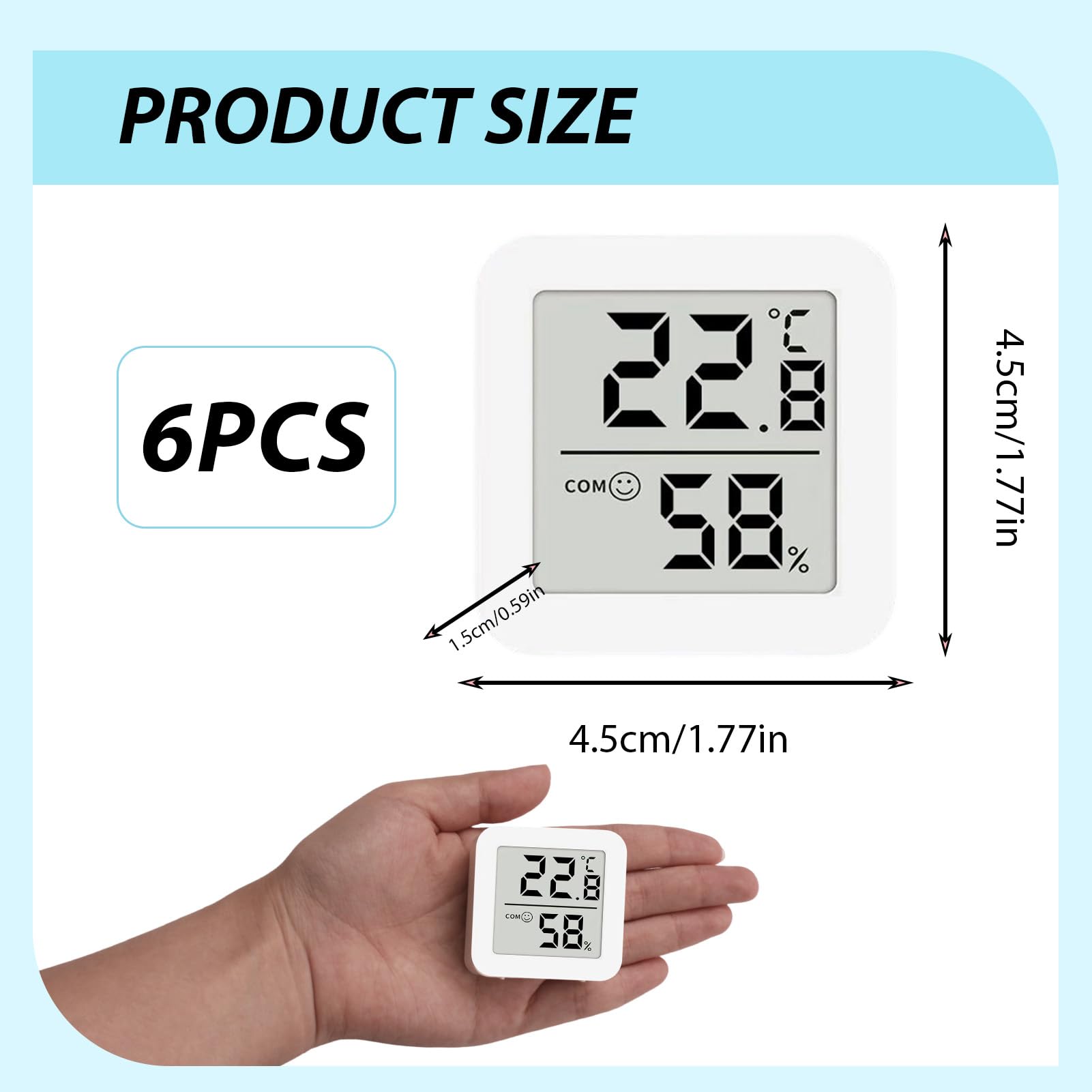 Thermomètre Hygromètre Intérieur Digital -10°C à 70°C Haute Précision 6 Pièces