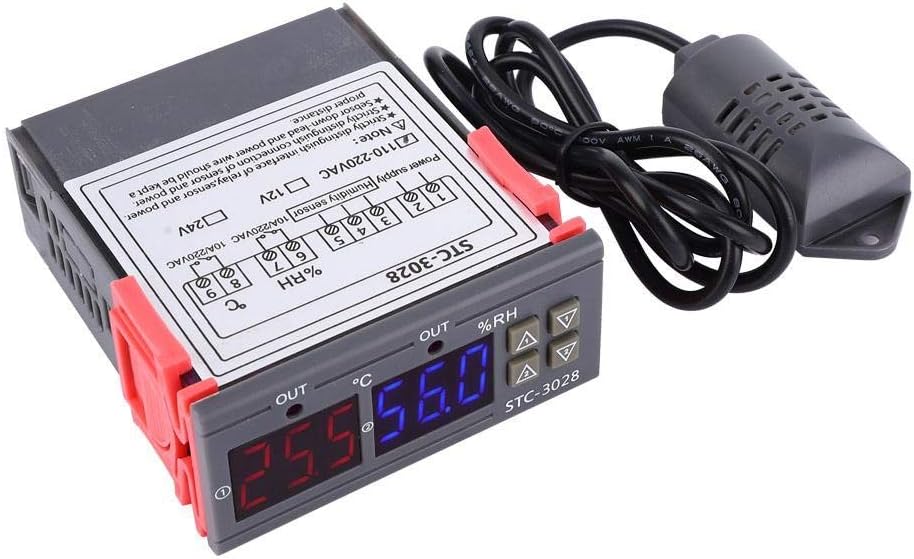 Temperature Control 110V - 220VAC Digital Display Temperature and Humidity Controller Meter with Integrated Sensor(110-220VAC)