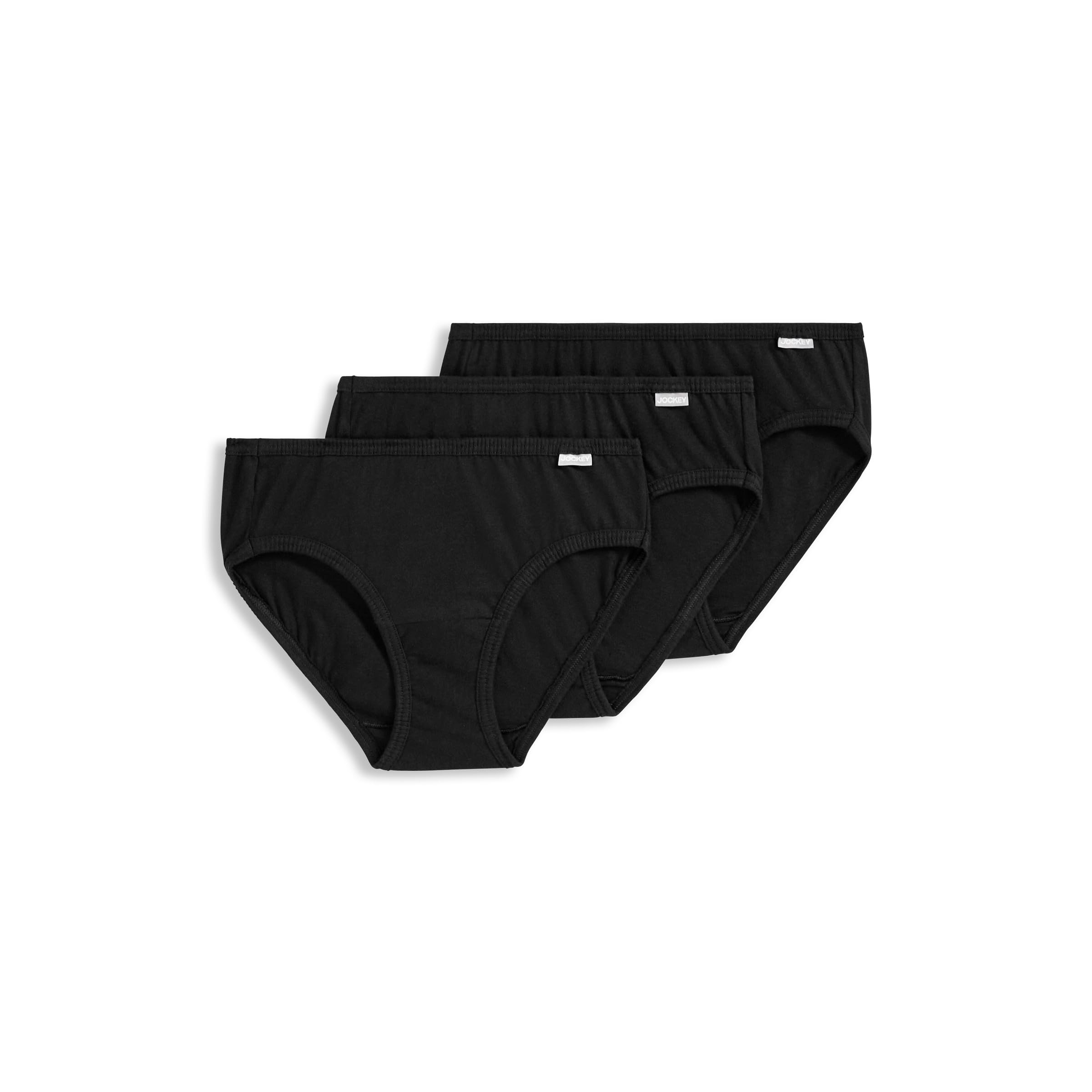 Jockey Women's Underwear 100% Cotton Elance Bikini - 3 Pack, Black, 7