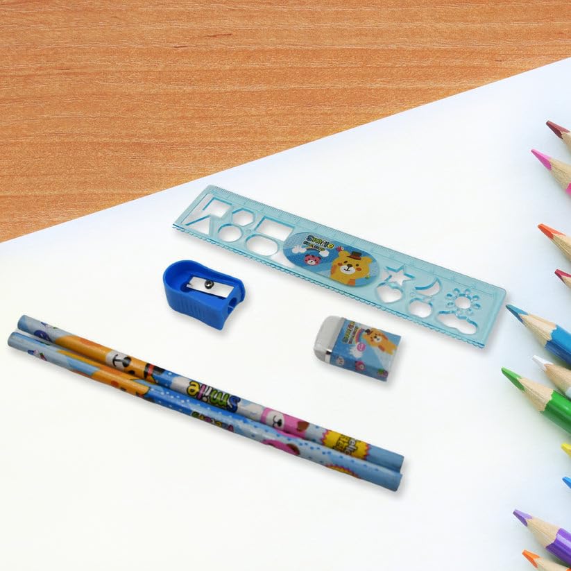 Image of Children Stationery Kit 6 Pieces Set Colorful School Supplies Writing Drawing Accessories Gift for Children Mix Design