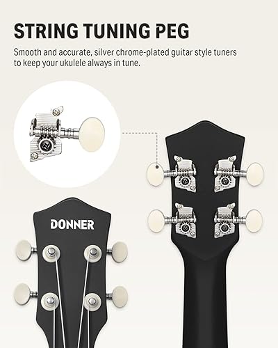 Miniatura 70 de Donner Ukelele soprano para principiantes, ukelele mate de 21 pulgadas, kit para principiantes con correa para bolsa, afinador, cuerdas, púas
