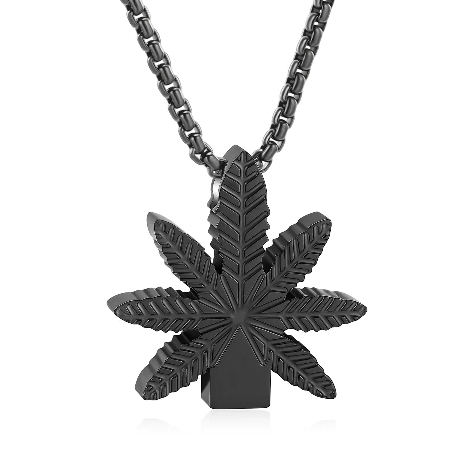 Pendentif urne en acier inoxydable noir feuille d'érable pour homme et femme