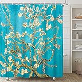 Famous Painting Shower Curtain Almond Flower Shower Curtain Flowers Tree Classic Celebrity Art Style Decoration Spring Nature Plant Watercolor Bathroom Bathtub Decor Set with Hooks