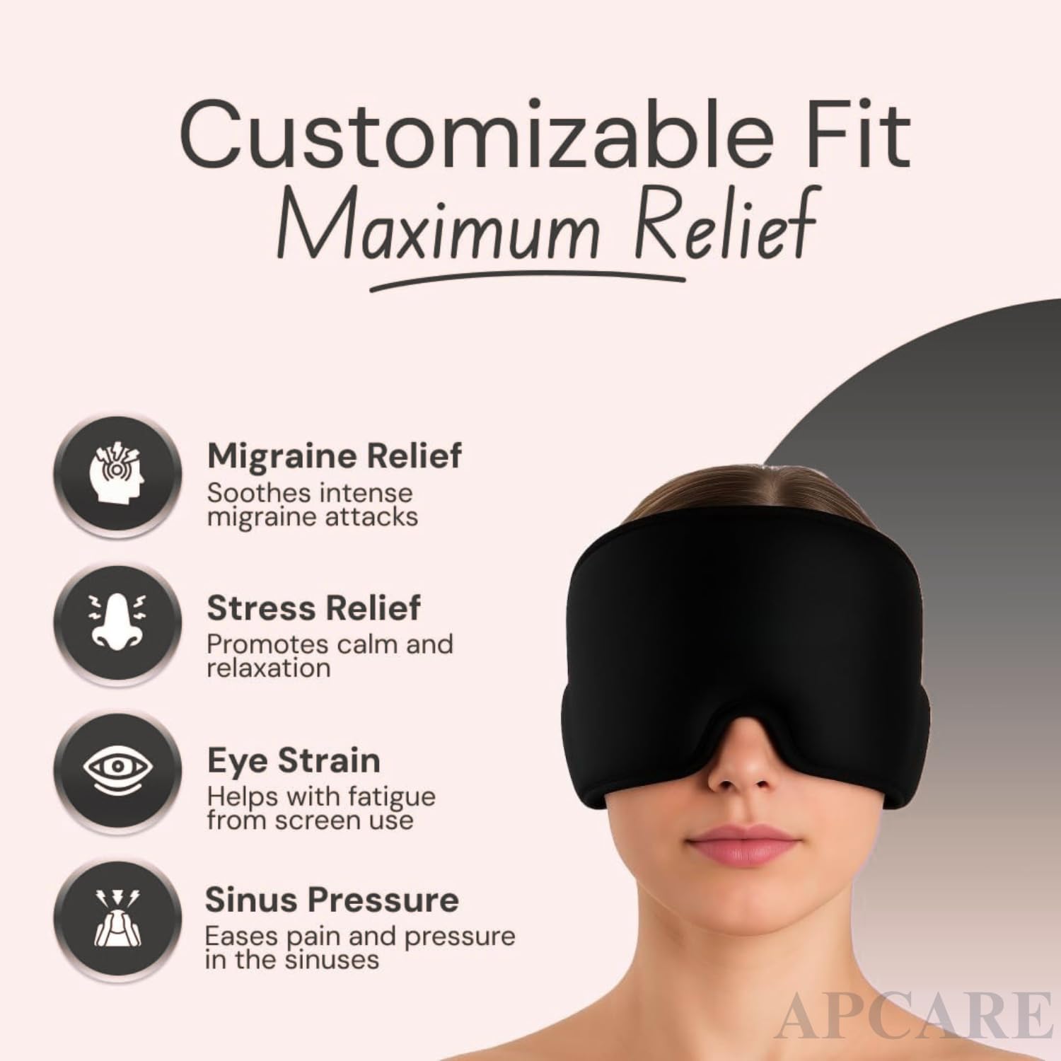 Migraine Relief Cap, Headache Relief Cap Mask Products, Cooling Odorless Gel Ice Head Wrap for Tension, Stress,Hangover & Puffy Eyes — Amazon image 4