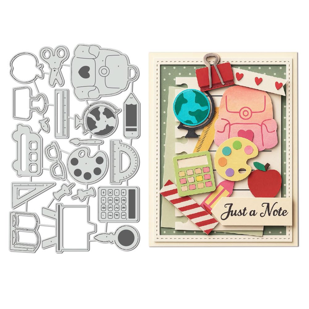 UNICRAFTALE 20Pcs School Stationery Metal Cutting Dies Pen Ruler Die Cut Schoolbag 3D Embossing Stencils for Card Making DIY Scrapbooking Notepad Decor Paper Crafts 17.4x10.9cm