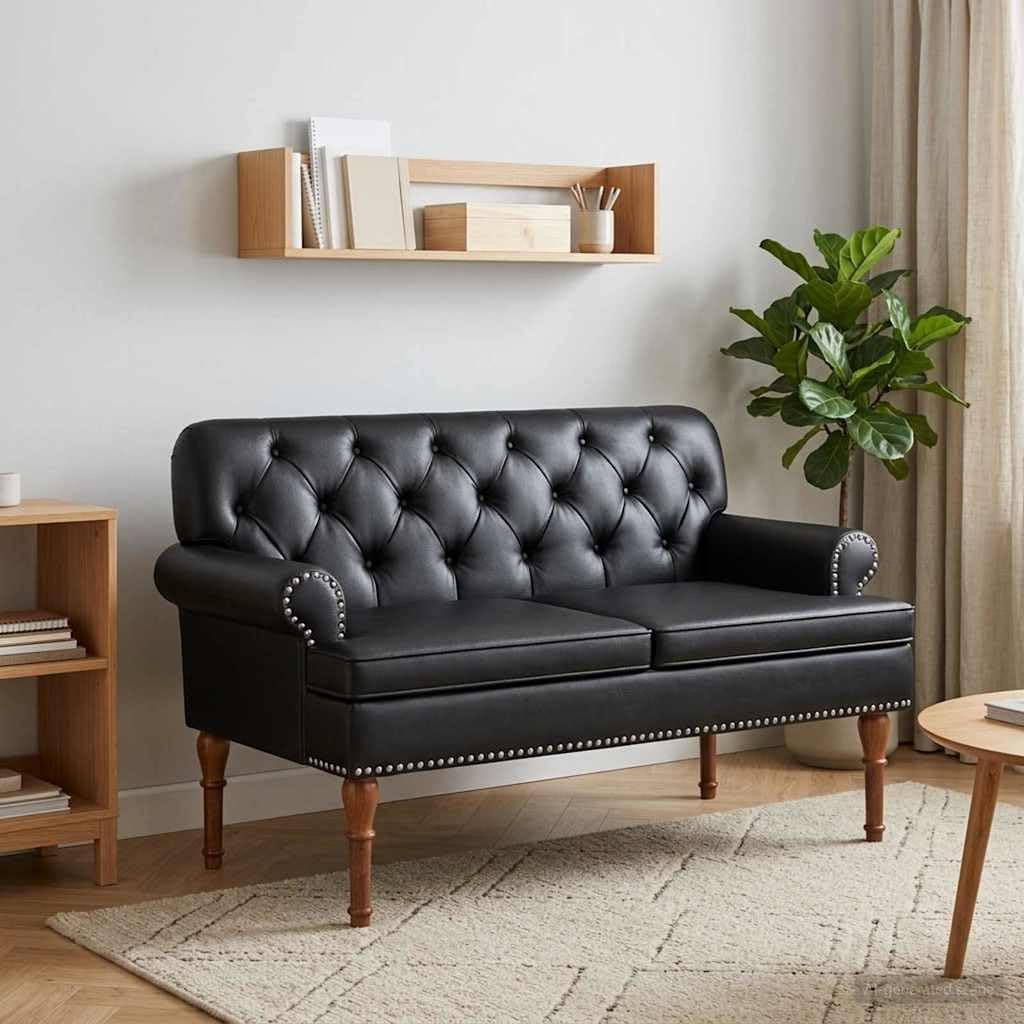 vidaXL Sofa dwuosobowa z guzikowym pikowaniem Czarny 120 x 65 x 77 cm,