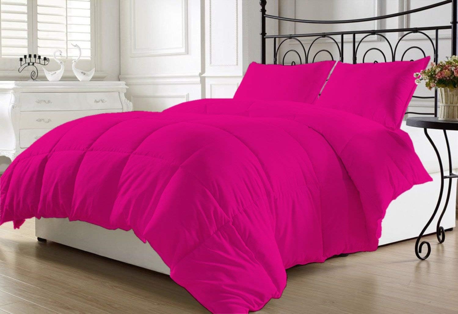 Duvet Insert or Stand-Alone - 400 Thread Count 1-Piece Quilted Box Stitching Comforter - 400 GSM Microfiber Fill - 100% Cotton Solid - Orange - Queen