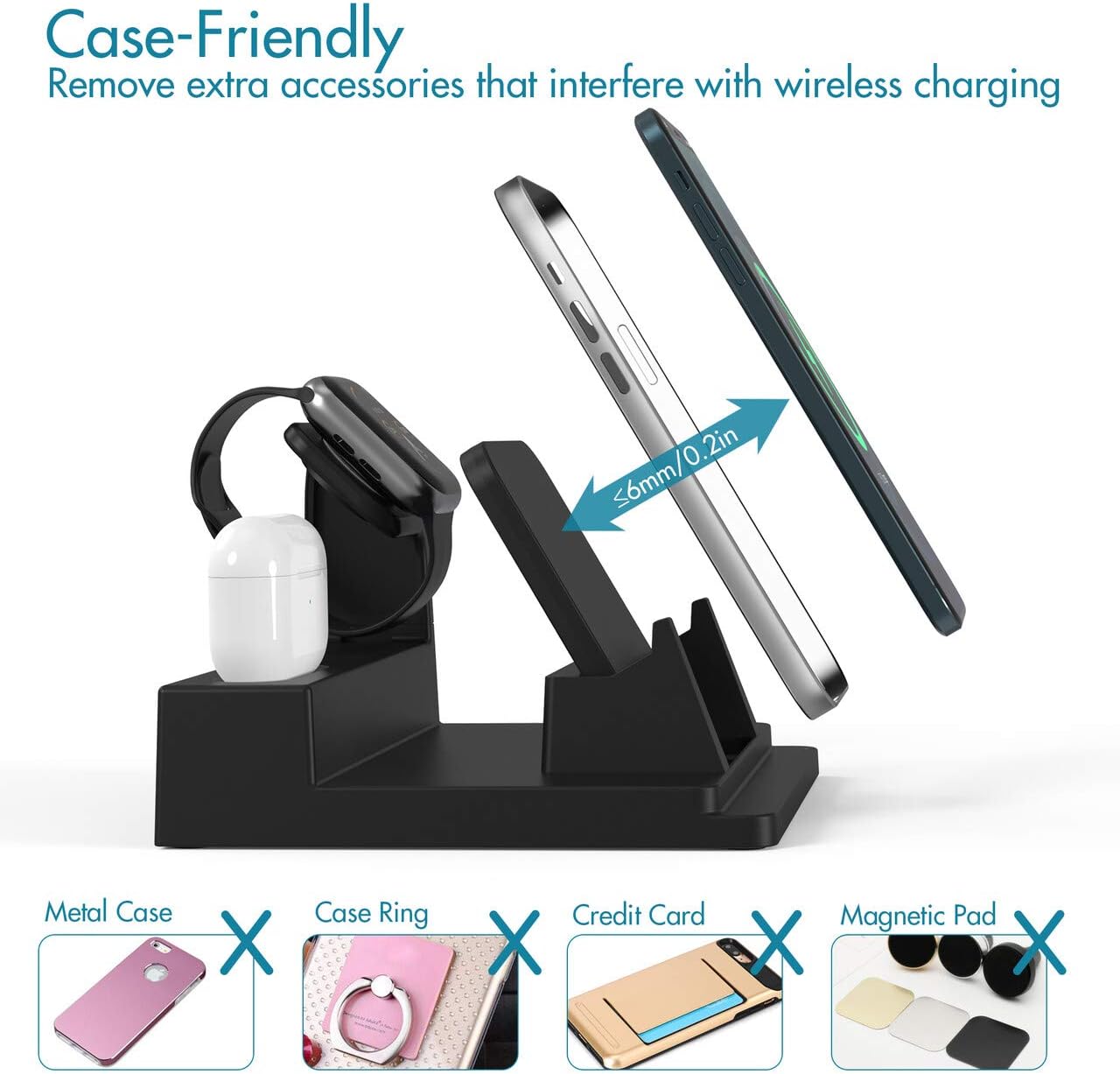 Super Deal Product Wireless Charging Station, 4-in-1 Qi-Certified 15W Fast Wireless Charger Compatible with iPhone 11/11Pro/11Pro Max/X, AirPods, Apple Pencil & Apple Watch(No Watch Charger)