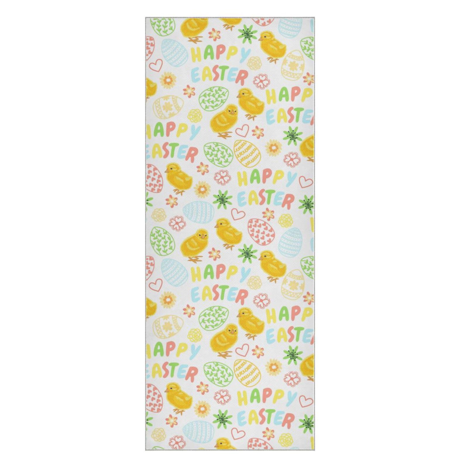 Fygkptb Happy Easter with Yellow Chicks Eggs Flowers and Hearts on White Yoga Towel Non Slip Yoga Mat Cloth Foldable Yoga Towel Sweat Absorbent Yoga Towel with Storage Mesh Bag 73 x 27 inch