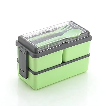 3 Compartment Lunch Box for Office Men and Lunch Box for Kids, Microwave Safe Lunch Boxes (Pack of 1, Green&Grey, Plastic), 1400 Milliliter