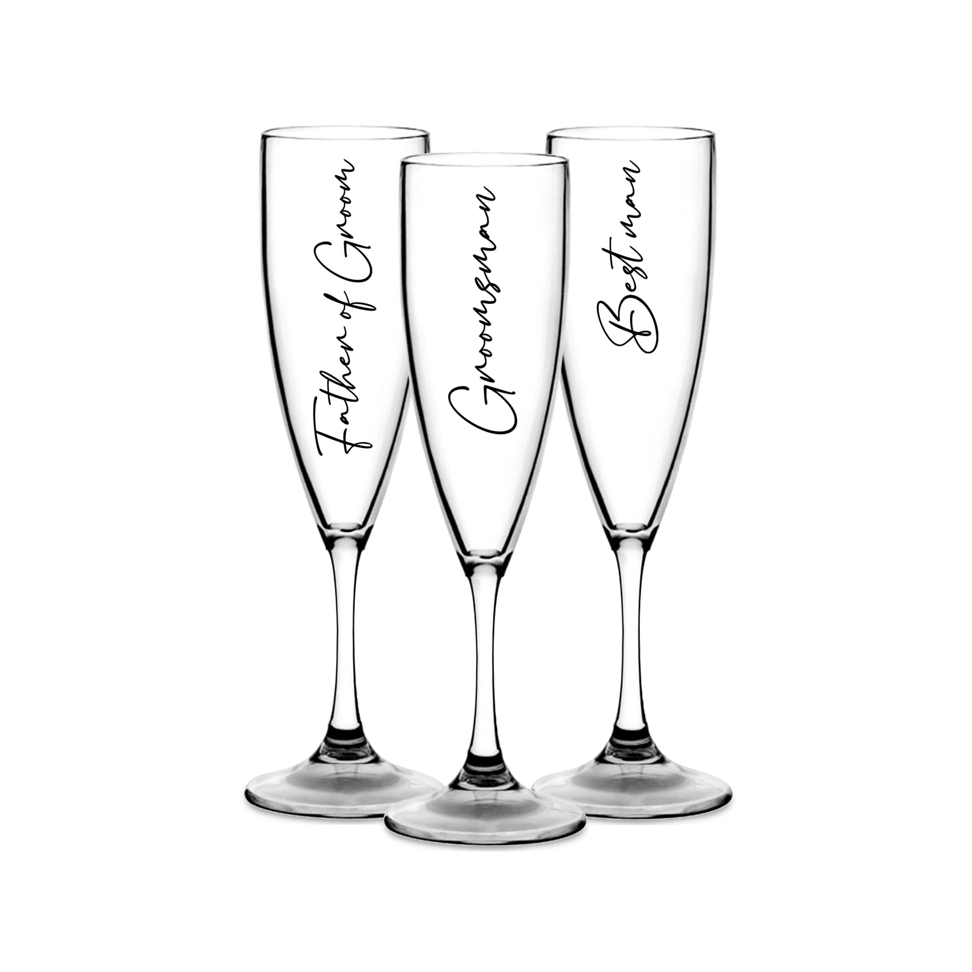 Print Maniacs Champagne Premium Clear Flute Glass Bride Groom Mr Mrs Wedding Maid Honour Wine Cocktail Prosecco Celebrations Gift (Black, Set of 3 Groom Side Set)
