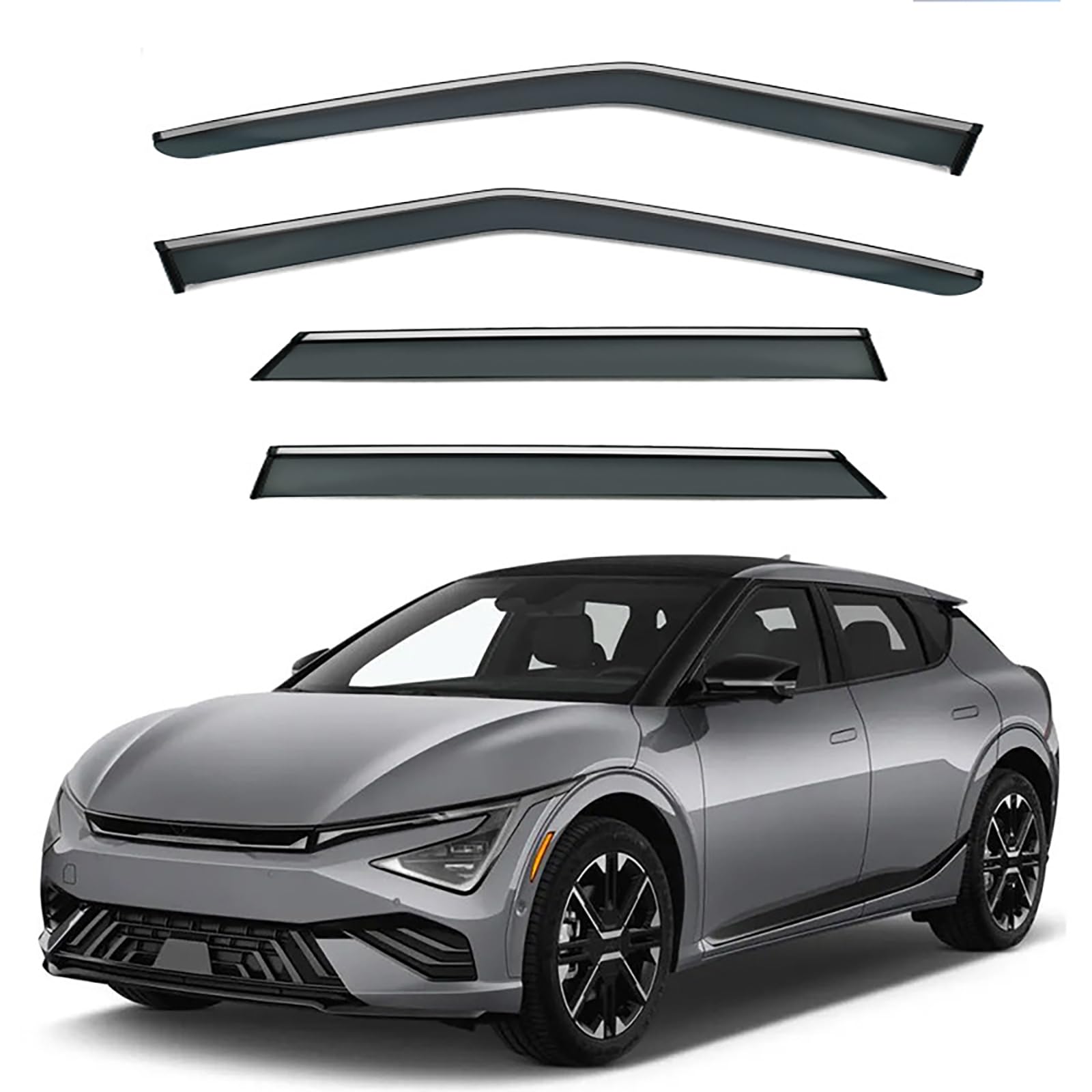 Window Visors Rain Guards Shield for Kia EV6 2022-2026，Outside Tape-On Sun Guard Vent Visor Side Window Wind Deflectors Accessories