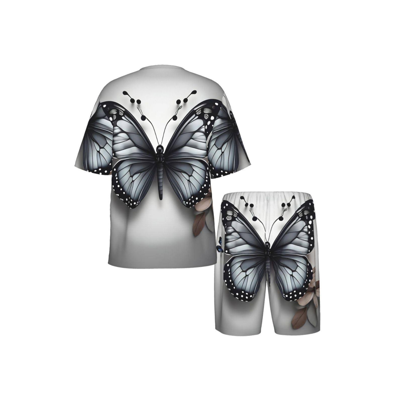 Conjunto de pijama clásico para hombre con estampado de mariposas y flores grises, pantalones cortos de pijama suaves para hombre, perfecto para las noches de verano