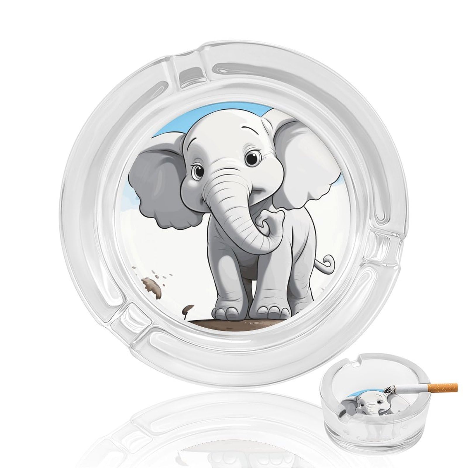 White Elephant Ashtray Cigar Cigarette Rest Glass Outdoor Cigar Ashtrays with 3 Grooves Travel Cigar Ashtrays Fancy Cute Cool Ash Tray for Smokers Tabletop
