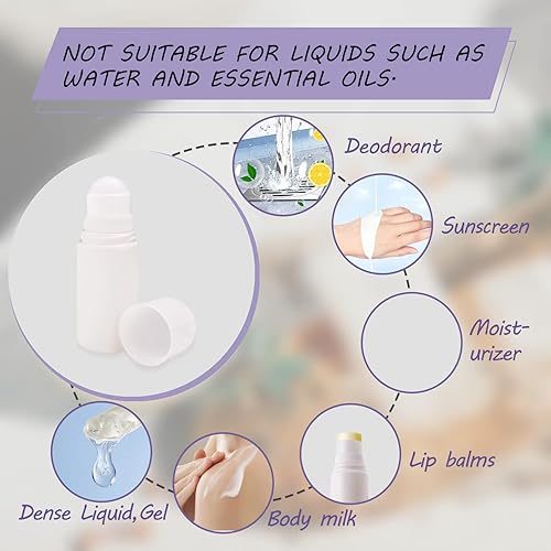 Miniatura 6 de 8 paquetes de botellas de desodorante enrollables de 1.7 oz/1.7 fl oz envases de desodorante vacíos botellas de plástico rollerball contenedor de