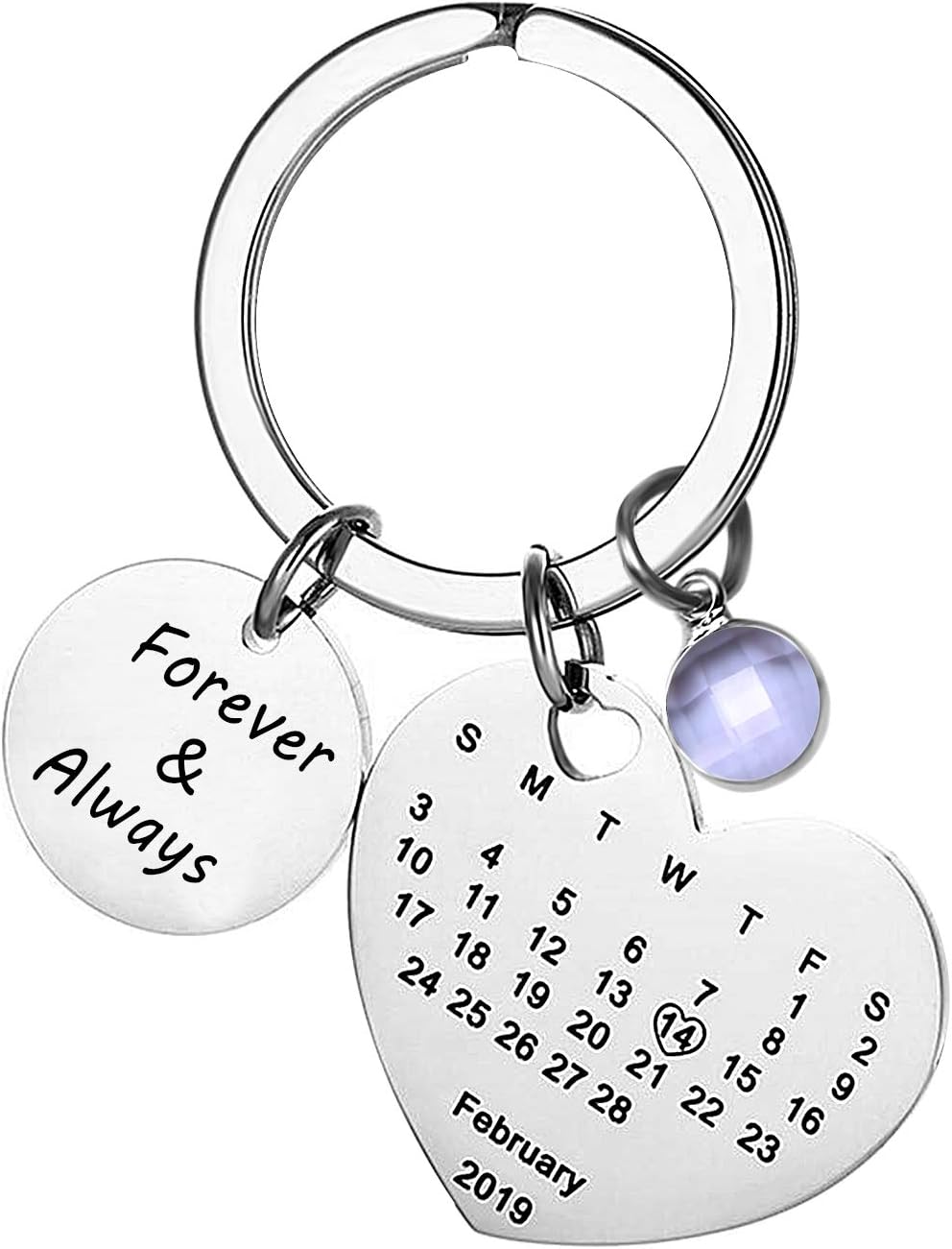 MalihomePersonalized Custom Engraved Calendar Date & Message Keychain with Birthstone