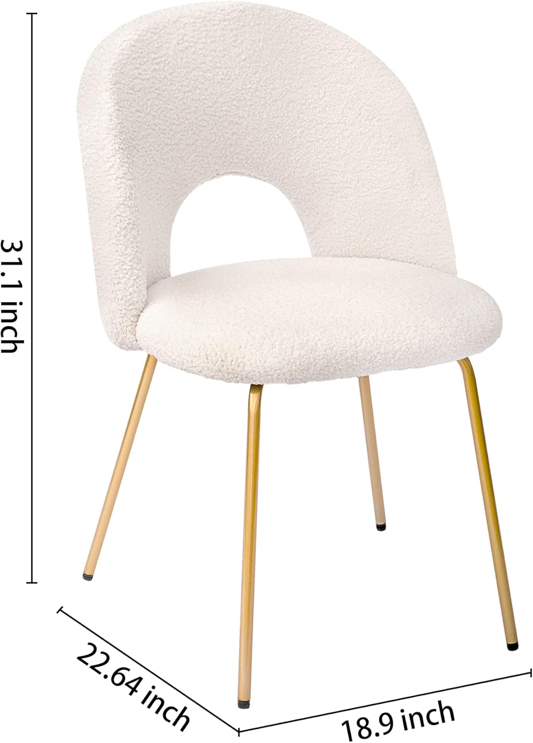 CangLong Set of 2 Velvet Dining Chairs with Metal Legs for Living Room,Kitchen,White