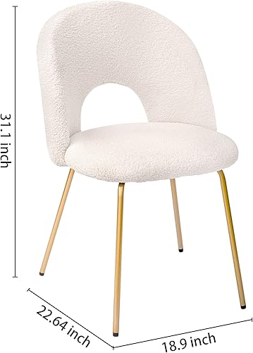 Miniatura 3 de CangLong Juego de 2 sillas de comedor de terciopelo con patas de metal para sala de estar, cocina, color blanco