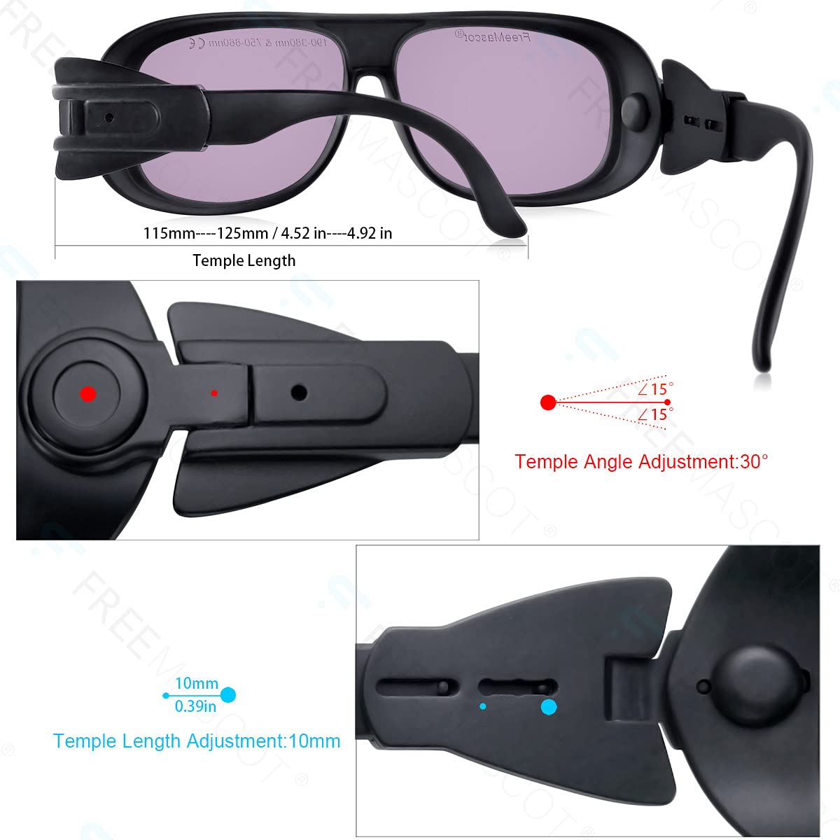 FreeMascot OD 5+ 190nm-380nm / 750nm-860nm Wavelength Violet and Infrared Laser Safety Glasses (Style 1B)