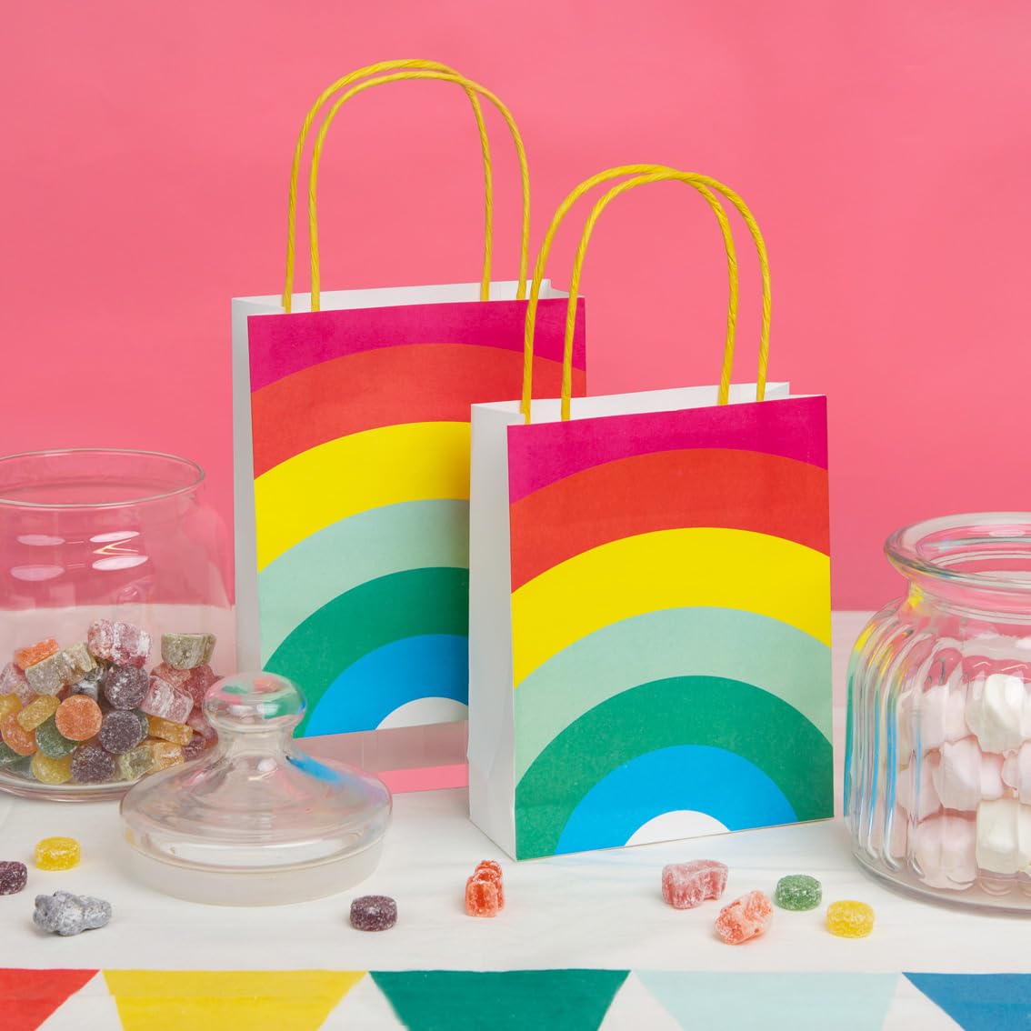 Talking Tables Rainbow Paper Birthday Strong Treat Bags with Handles Fill with Party Favours and Cake | Pack of 8, One
