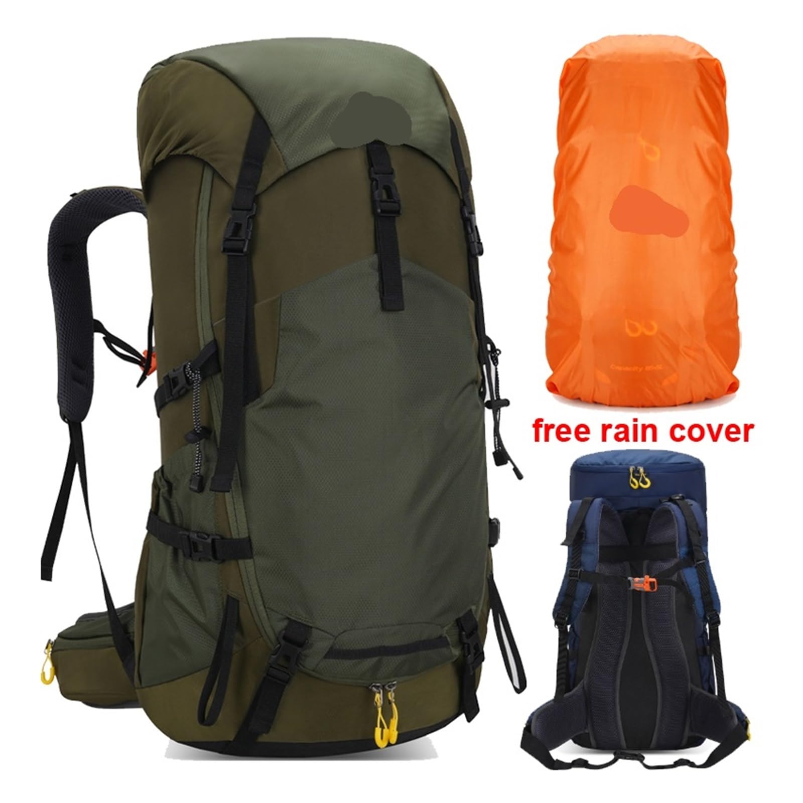 Zaino da campeggio da arrampicata da 60 litri con copertura antipioggia, grande zaino impermeabile per escursionismo, trekking, alpinismo, idratazione