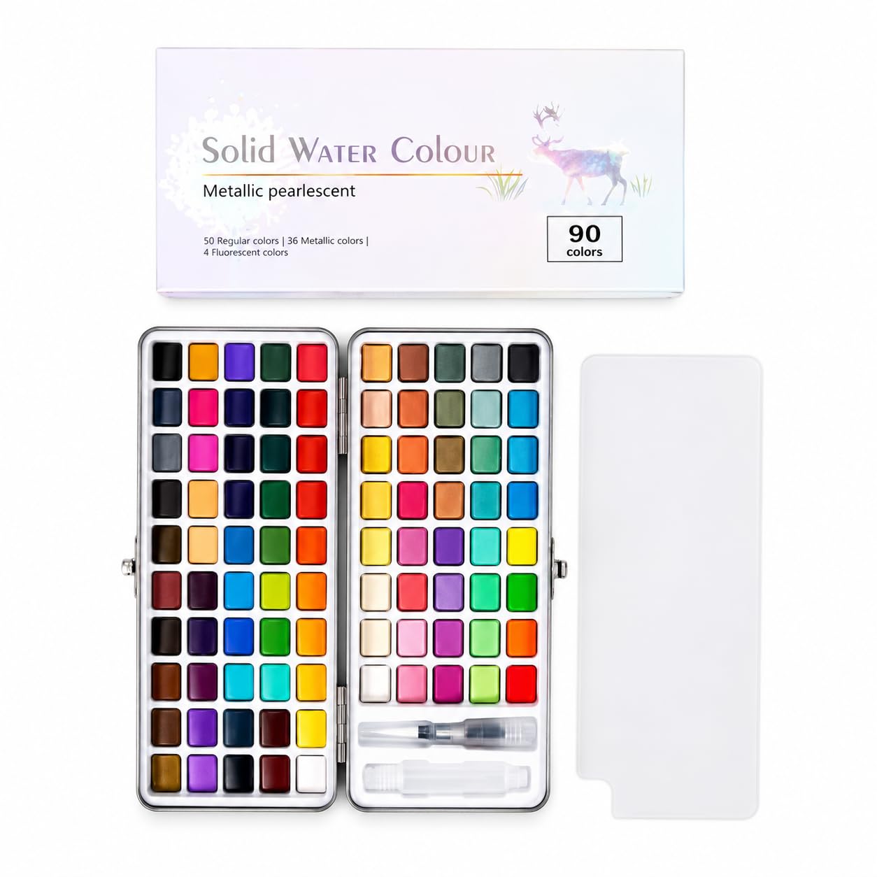 Watercolor Paint Set, 90 Colors, with Water Brush Pen, Pearlescent & Fluorescent Pigments, Portable Solid Palette, for Artists, Students, Sketching & DIY Art-image-32