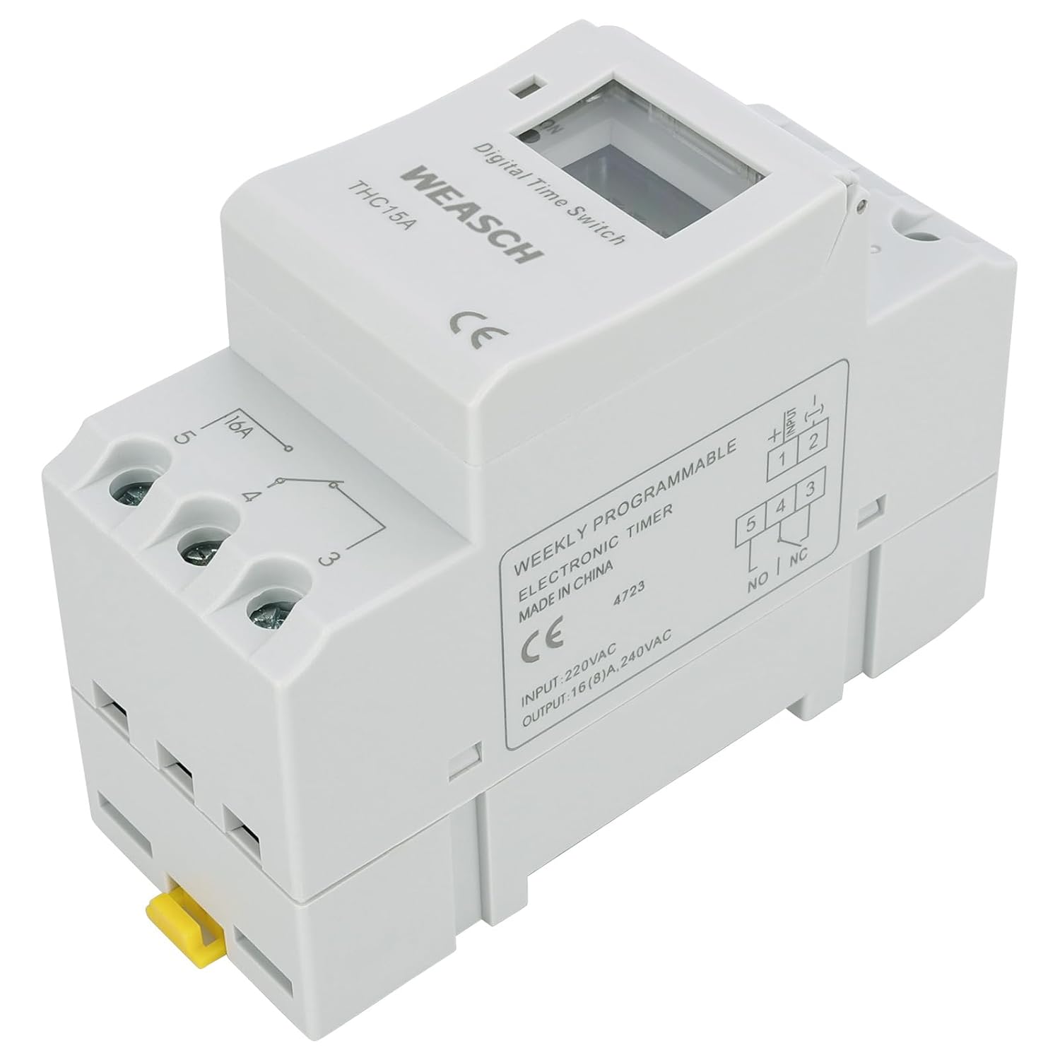 Weasch THC15A Digital Timer Switch with cover open, showing buttons