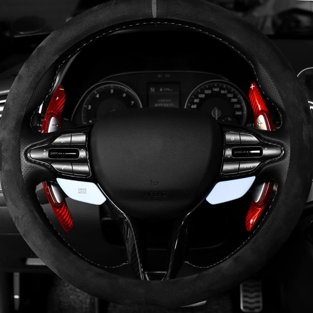 Cnaurda Real Carbon Fiber Steering Wheel Paddle, Shifter Extension, Shifter Trim Cover Compatible with Hyundai Elantra N 2023-2025 Interior Accessories (Red)