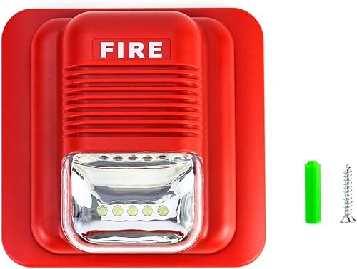 Miniatura 5 de QWORK Alarma de incendios, 12  24 V CC con cable de sonido y luz de alarma de incendios de advertencia estroboscópica de sirena, sensor de sistema