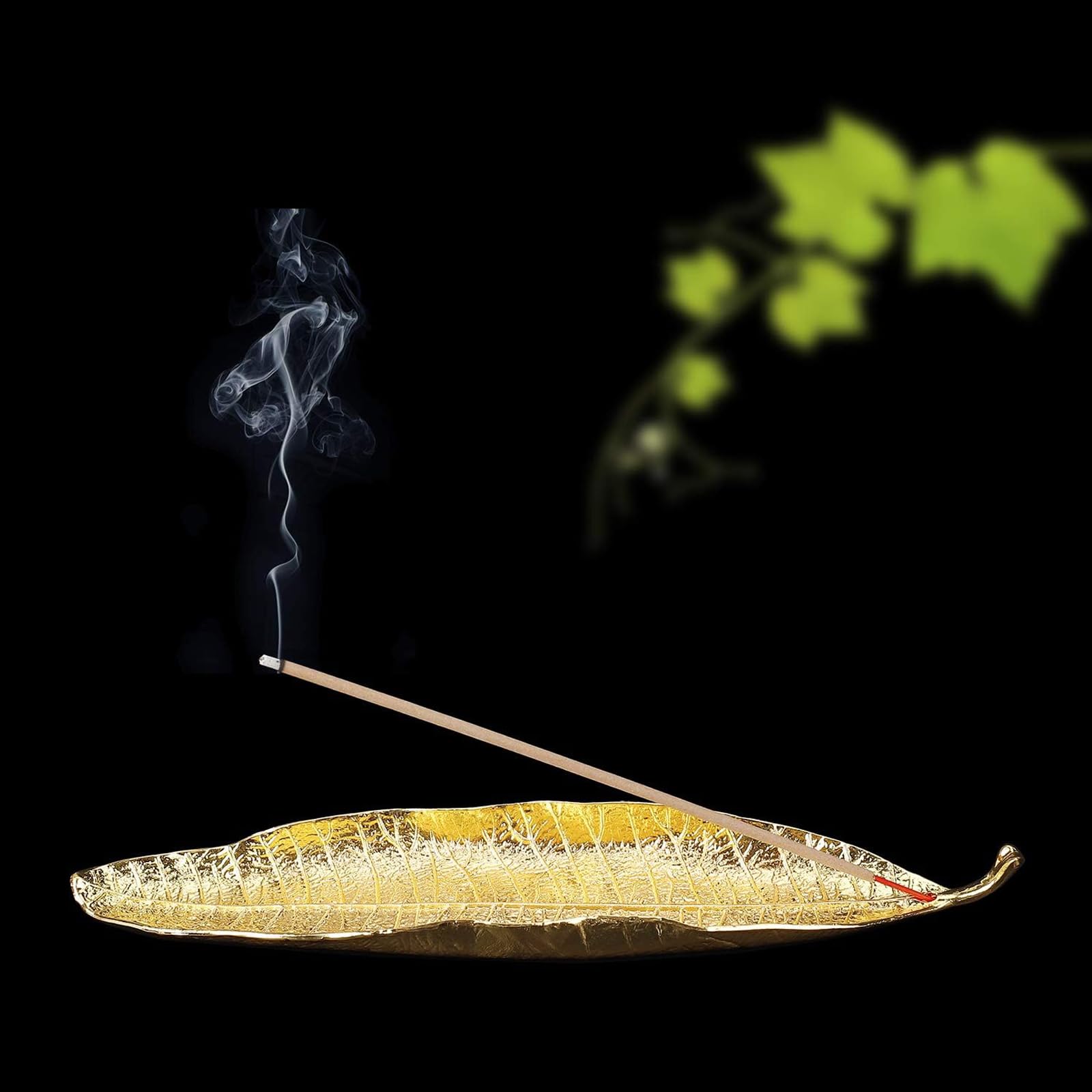 SWYSGS Incense Stick Holder Metal Leaves Ash Catcher 26 cm Long Incense Burner for Home Decor Accessories Craft Gift Copper 28 cm Metal Incense Burner Incense Holder Leaf Shape - Image 4