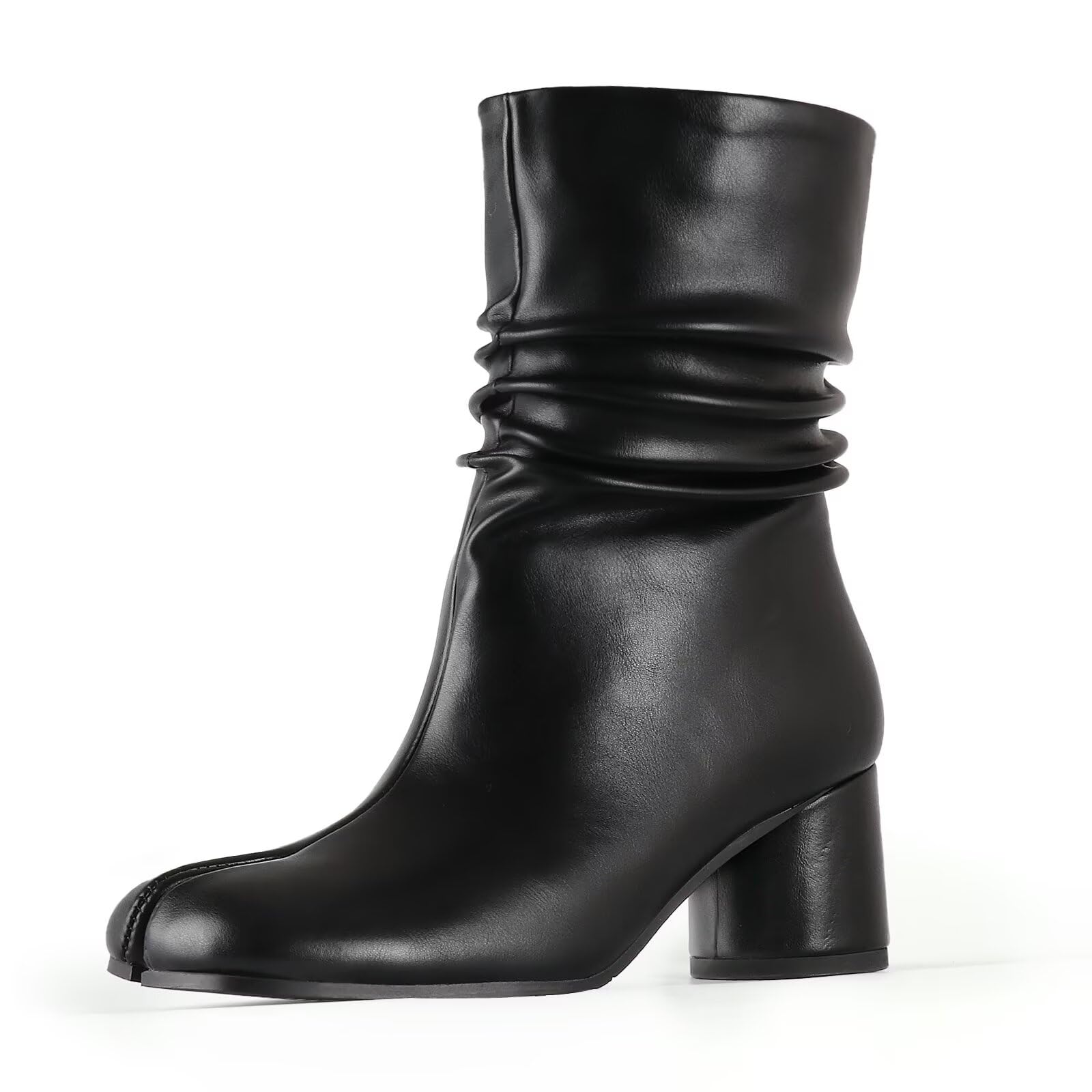 Agodor Women Split Toe Tabi Shoes Chunky Block High Heels Mid Calf Boots Vintage Fashion Shoes
