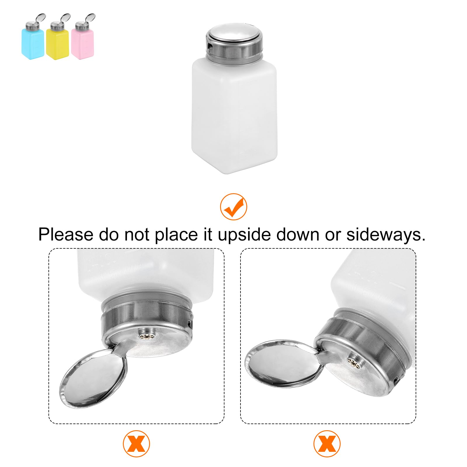 QUARKZMAN 4pz Distributore Alcool Solvente 200ml(6.8oz) Bottiglia Pompa Dispenser Liquido Push Down Rimuovi Smalto Unghie Testa Pressatura Acciaio Inossidabile per Acetone Detergente Rimuovi