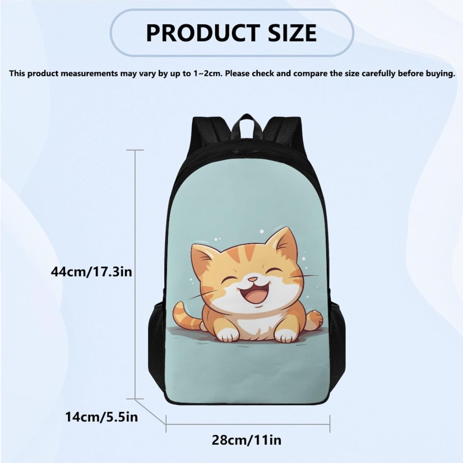 Cute Cat School Bag 3 in 1 for Girls Women Backpack with Lunch Box and Pencil Case for Preschool Kids Sturdy Book Bag with Front Pocket Boys Children Bookbags,Large