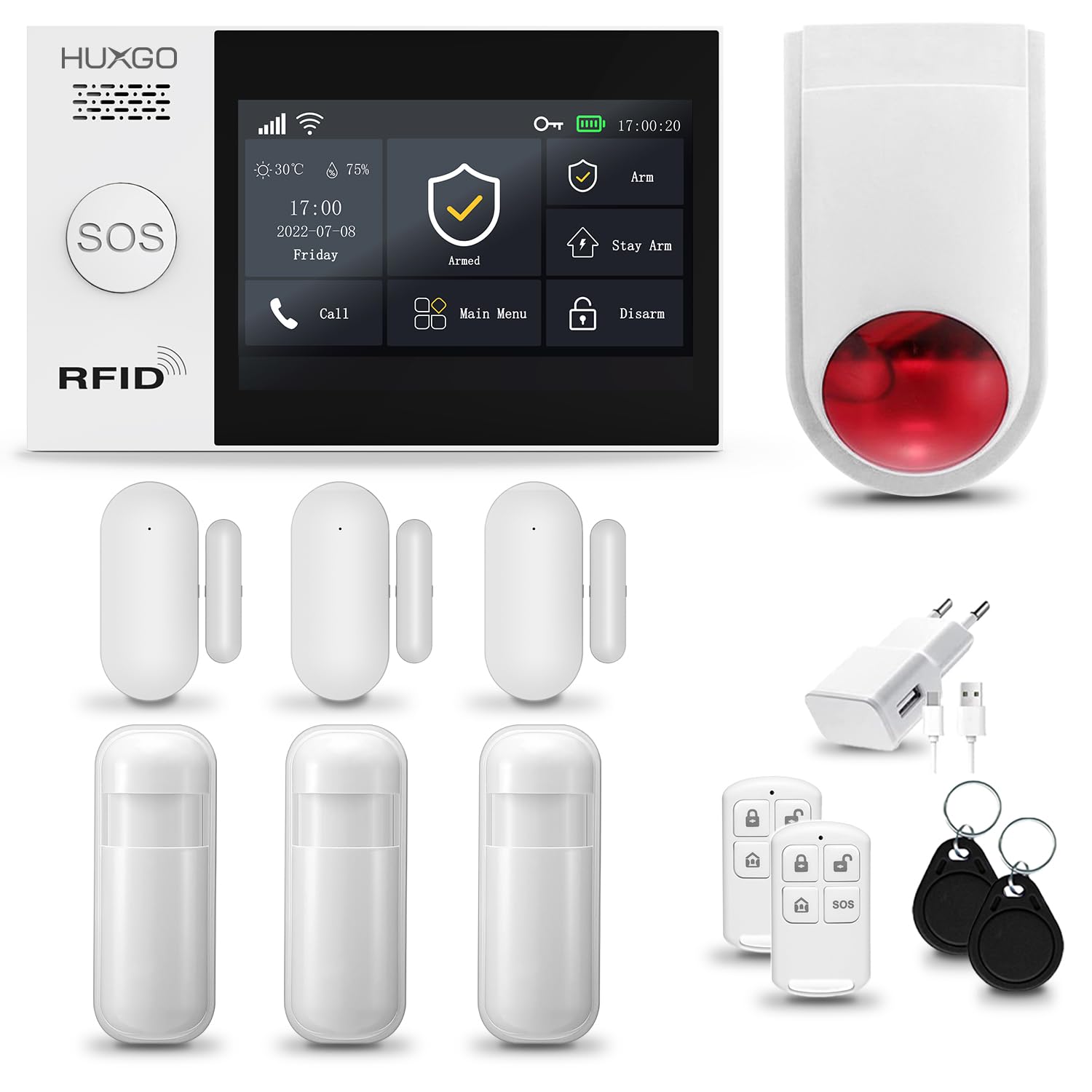 HXA007 Alarme Maison sans Fil avec Sirène sans Fil, WiFi + GSM | Kit d'alarme Maison Domestique avec 3X détecteurs de Mouvement, 3X capteurs d'ouverture | TUYA App Intelligent