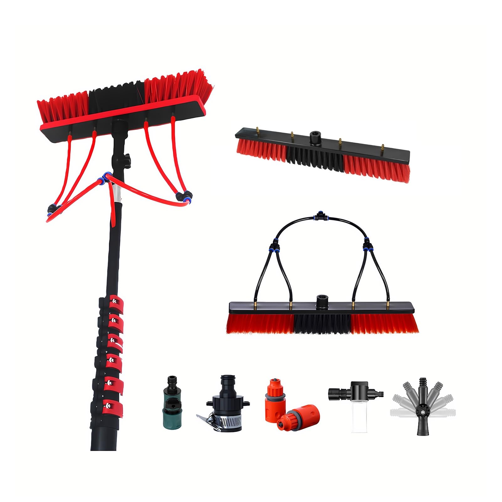 Solar Panel Cleaning Kit with 100% Carbon Fiber Water Fed Pole,Dual Brush Heads,Telescopic Extension Pole for Solar Panels,Roofs,Skylights,Windows,Exterior Glass Cleaning(10m)
