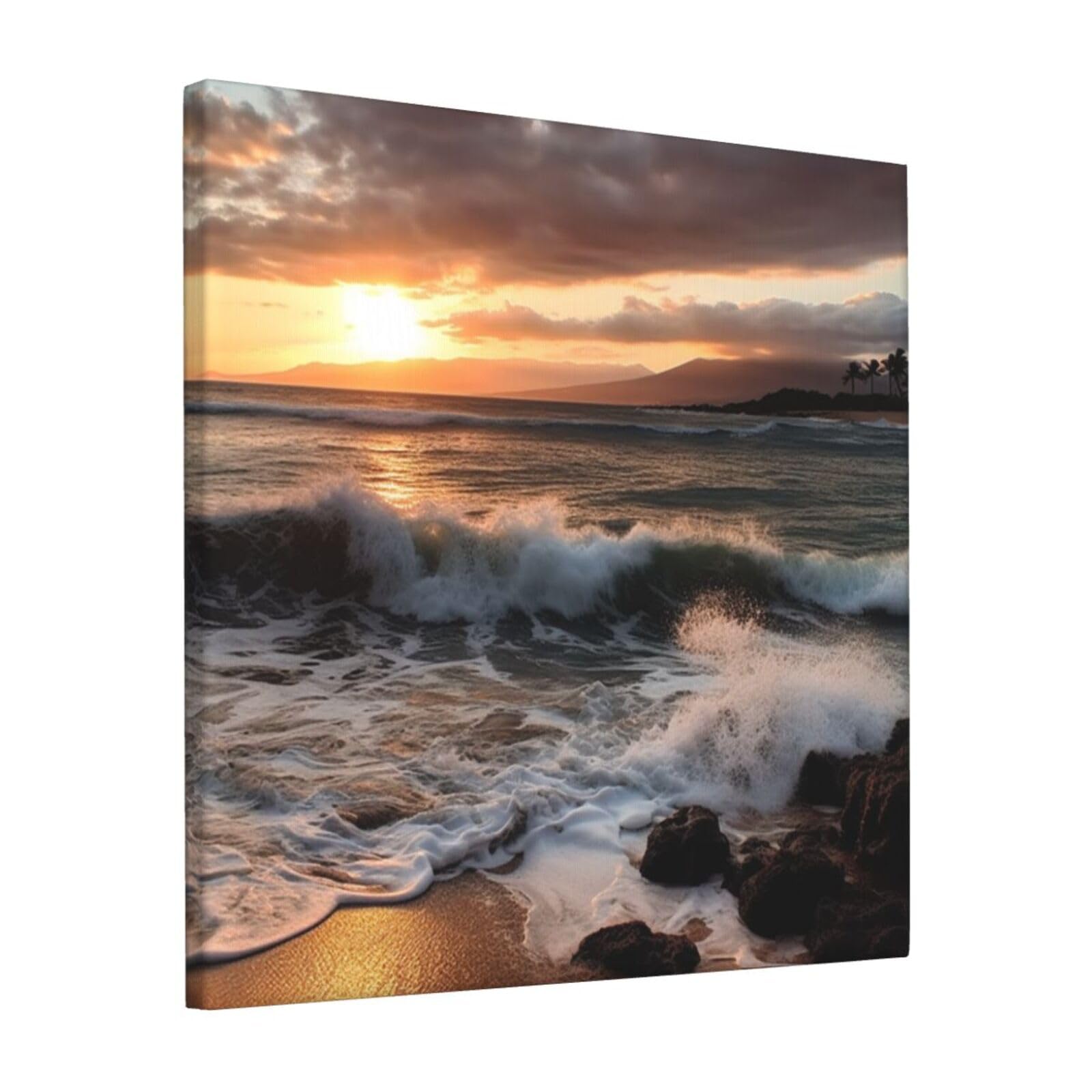 FodPand Beach Sunset Sea Waves Canvas Wall Art for Living Room Wall Decor 12"x12" Modern Artwork Painting Pictures Hanging Canvas Prints Aesthetic Wall Art for Bedroom Bathroom Office Wallart Decor