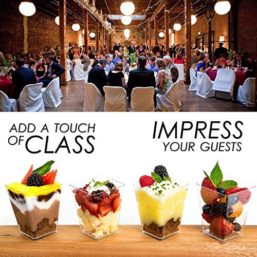 Dlux 50 X 5 Oz Mini Dessert Cups With Spoons, Square Large - Clear Plastic Parfait Appetizer Cup - Small Reusable Serving Bowl For Tasting Party Desserts Appetizers - With Recipe Ebook #TOP3