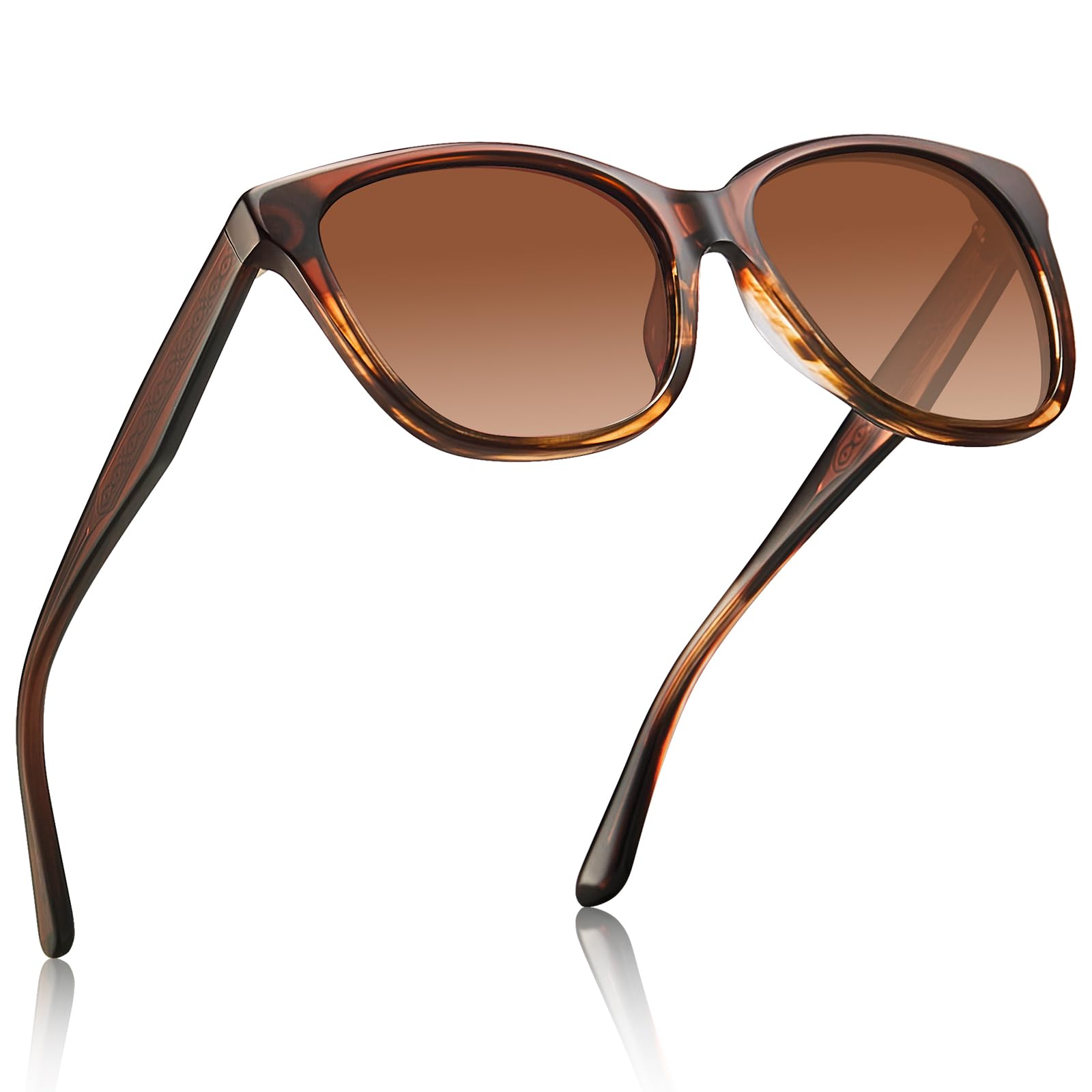 Square Polarized Sunglasses for Women UV Protection, Italian Design Retro Embossed Pattern Wire Core Driving Shades