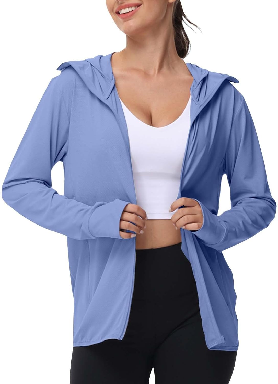 Giacca Donna Protezione Solare UPF 50+ - Leggera Con Cappuccio E Fori Per Pollici - Foto 4