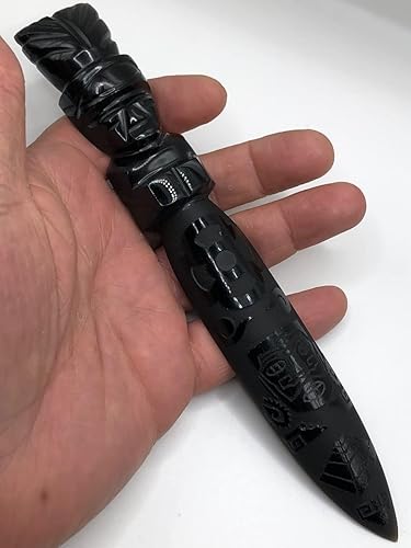 Miniatura 4 de Abridor de letras de obsidiana negra de 7.9 pulgadas, grabado pulido, figura, piedra de pisapapeles (moderno)