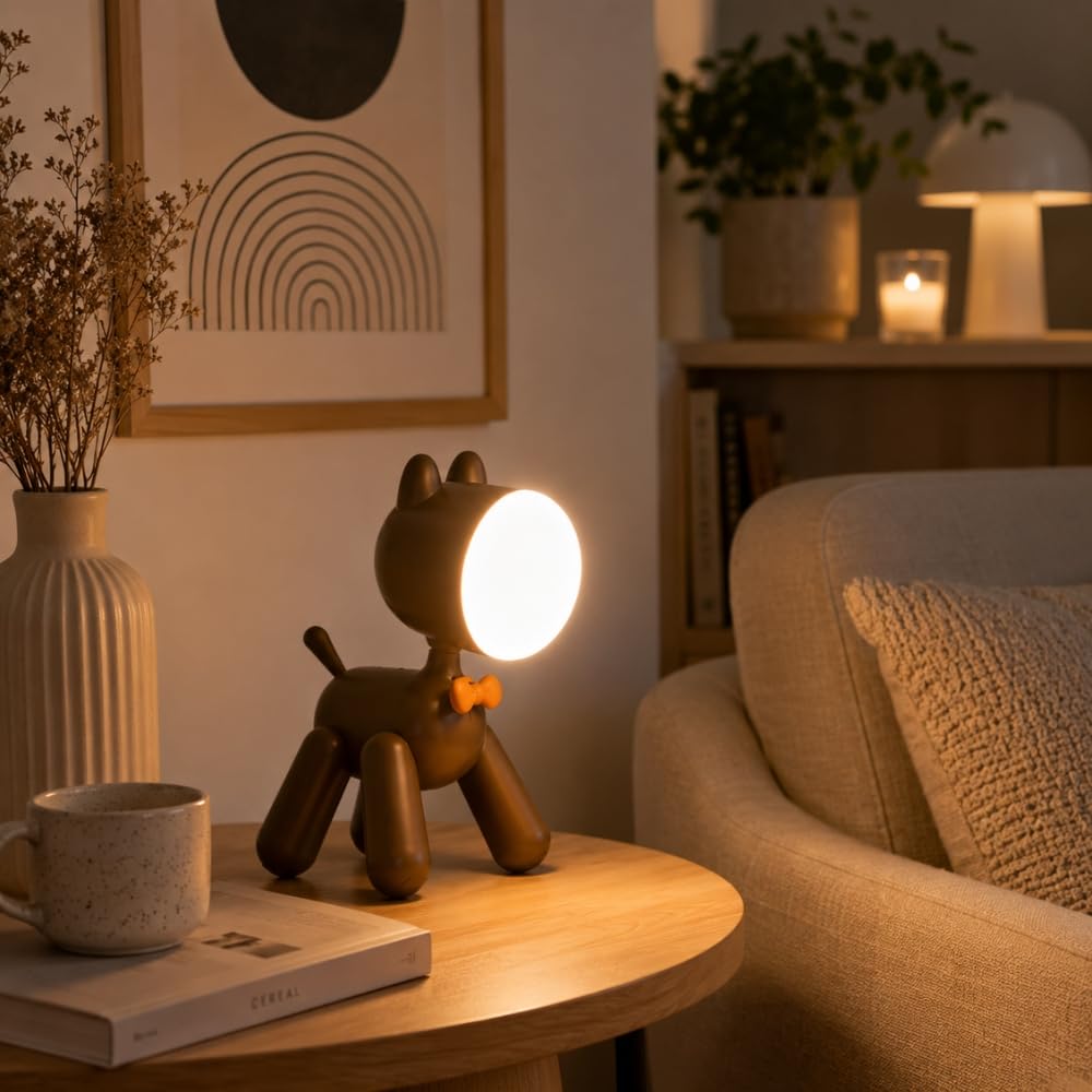 SHOP-STORY Veilleuse LED Chien Marron Rechargeable – Lampe de Chevet Enfant avec 2 Intensités d’Éclairage et Batterie Intégrée